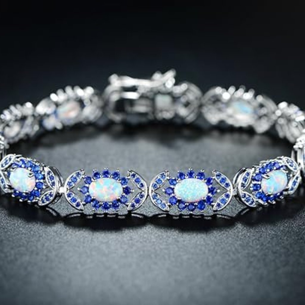 Neiman Marcus 18k White Gold Plated Opal Tennis Bracelet
